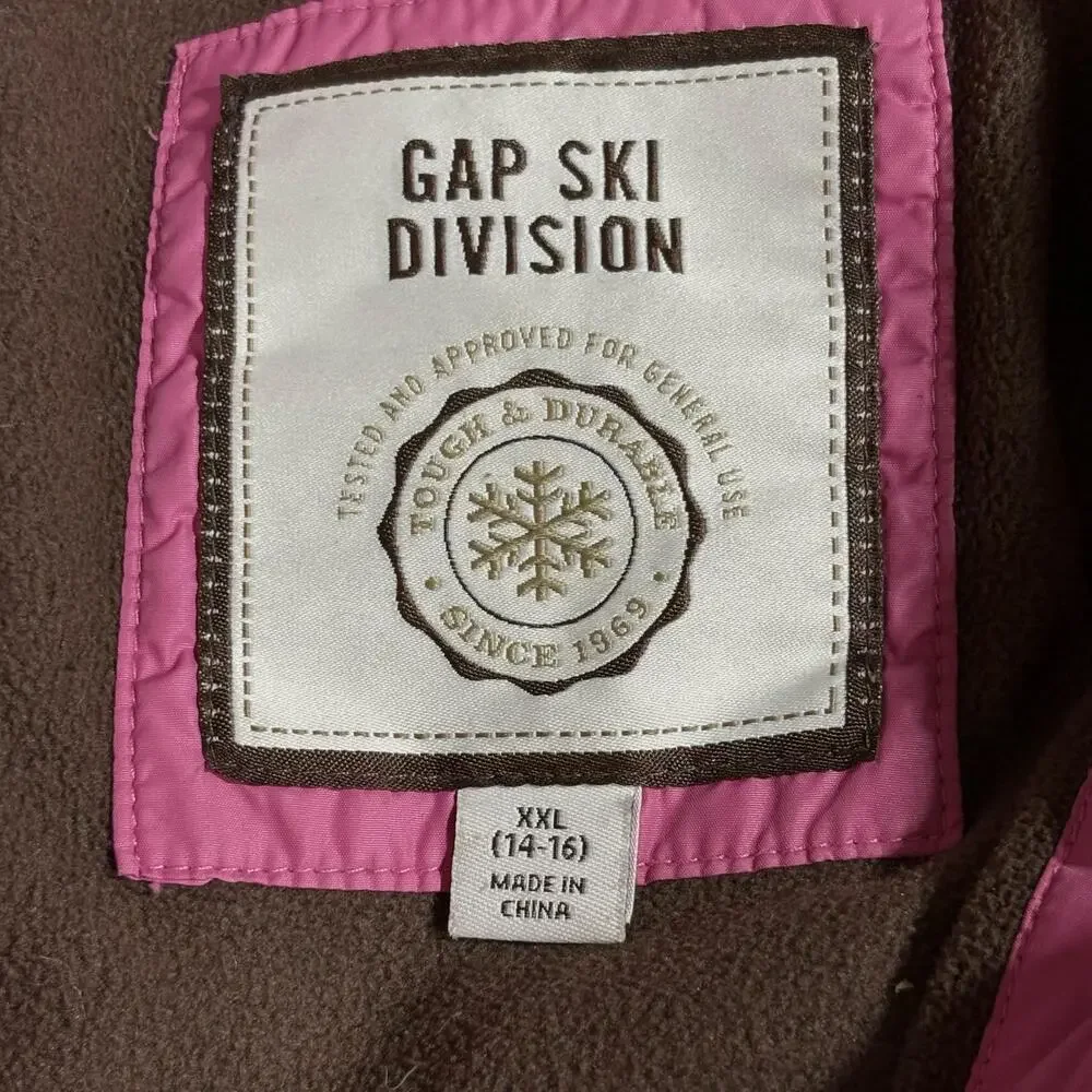 Gap Jacket Girls 14-16 Pink Down Puffer Snap Front Hooded Ski Winter Coat